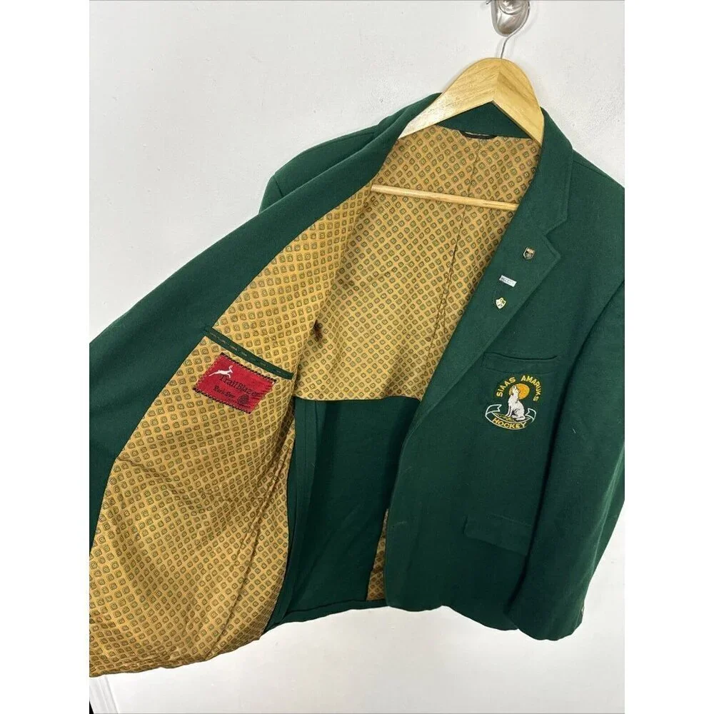 SIAAS‎ Amaruks Men 46 Vintage Green Hockey Blazer Sask Green Preppy Patch